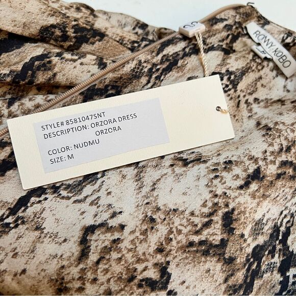 Ronny Kobo Snakeskin Orzoro Asymmetric Hem Dress Tan Medium MSRP $398 - Picture 9 of 11